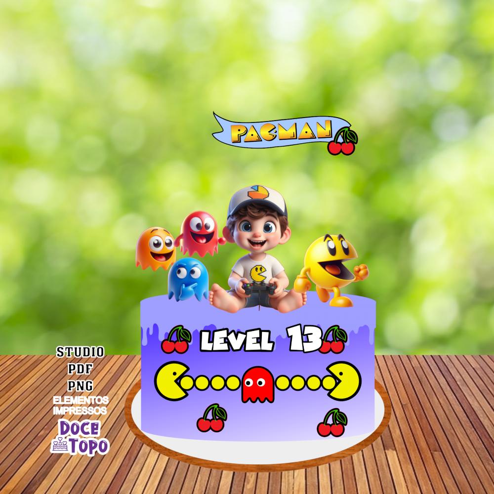 Topo de Bolo Pacman 01 Studio/PDF/PNG