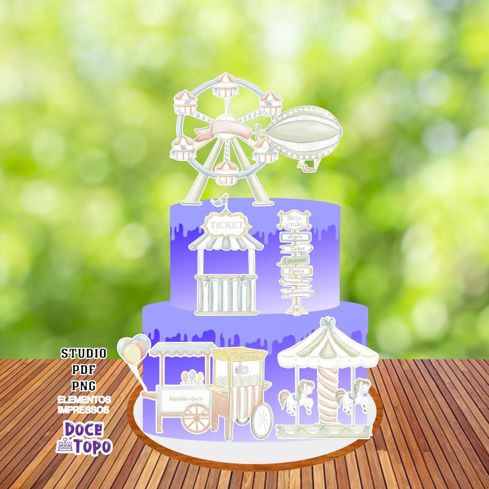 Topo de Bolo Roda Parque de Diversões Studio/PDF/PNG