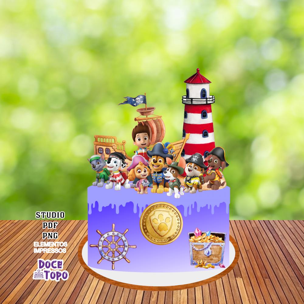 Topo de Bolo Patrulha Canina Piratas Studio/PDF/PNG