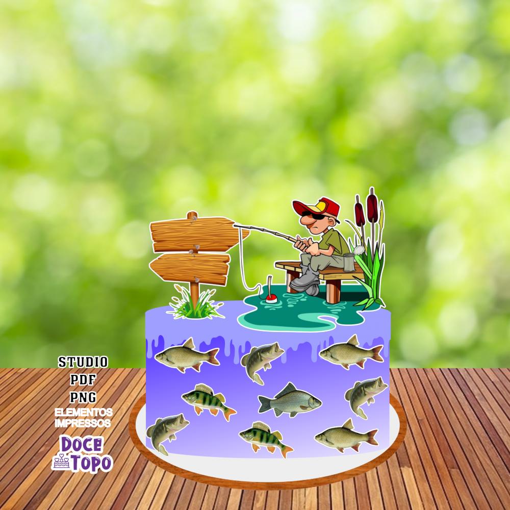 Topo de Bolo Pescaria 03 Studio/PDF/PNG
