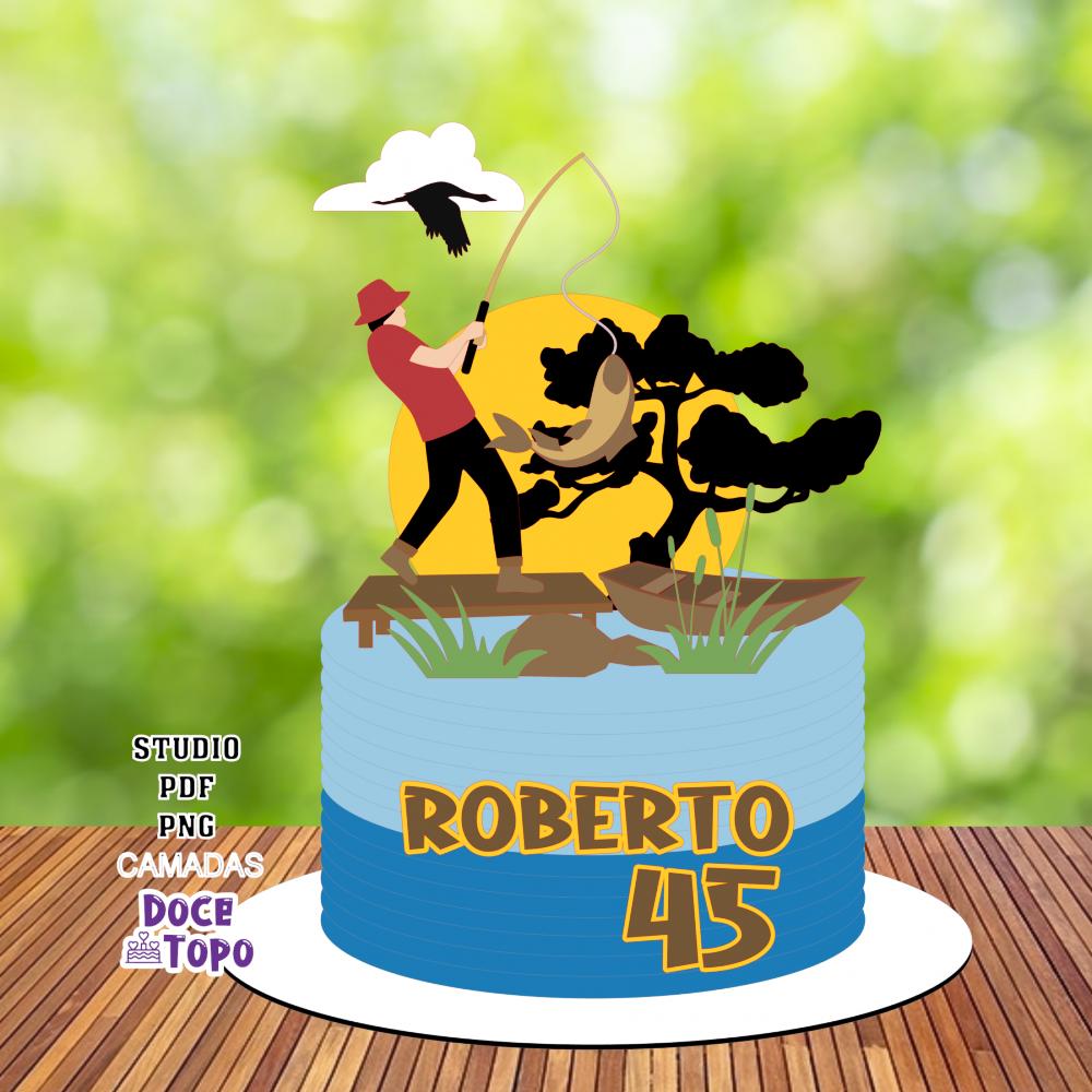 Topo de Bolo Pescaria 04 Studio/PDF/PNG