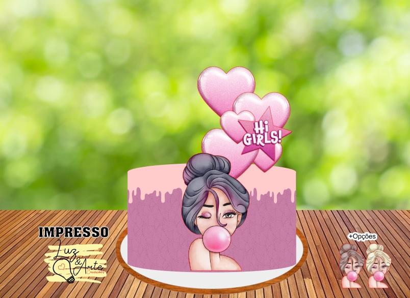 Topo de Bolo Pink Girl 01 Studio/PDF/PNG