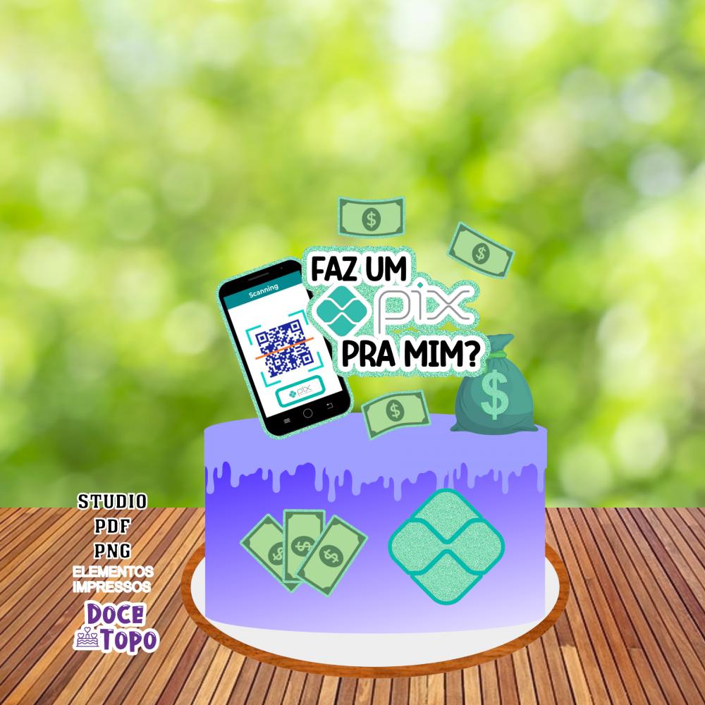 Topo de Bolo PIX 01 Studio/PDF/PNG