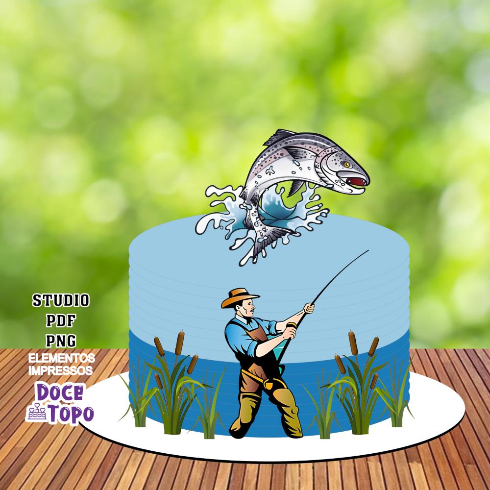 Topo de Bolo Pescaria 05 Studio/PDF/PNG