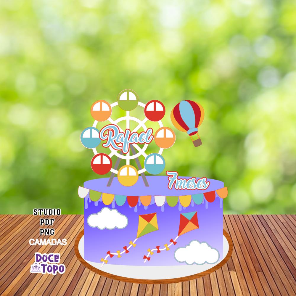 Topo de Bolo Roda Gigante e Balão Studio/PDF/PNG