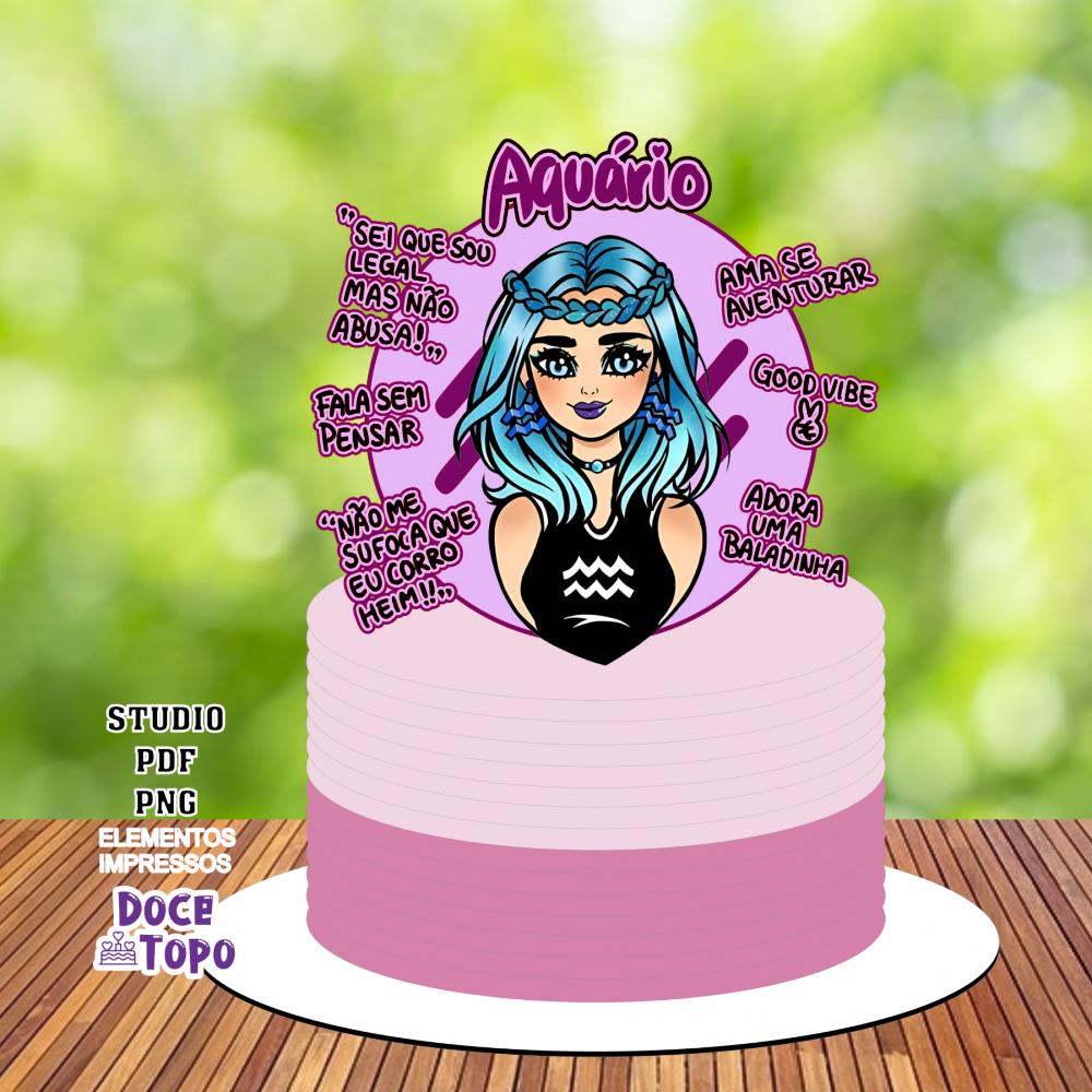 Topo de Bolo Signos - Aquário Studio/PDF/PNG