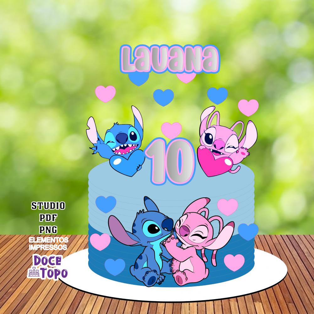 Topo de Bolo Stitch e Angel 04 Studio/PDF/PNG