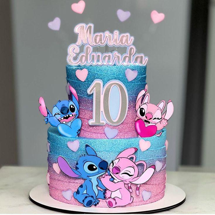 Topo de Bolo Stitch e Angel 04 Studio/PDF/PNG