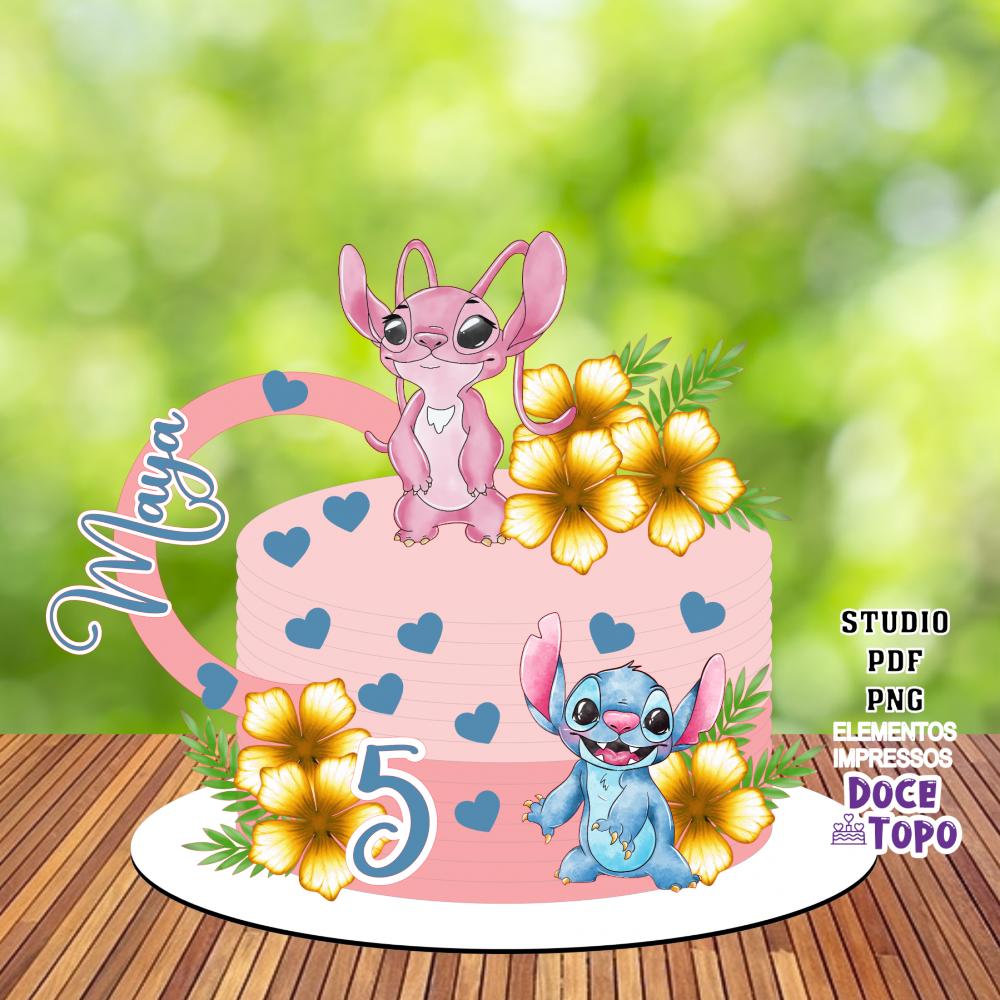 Topo de Bolo Stitch e Angel 05 Studio/PDF/PNG
