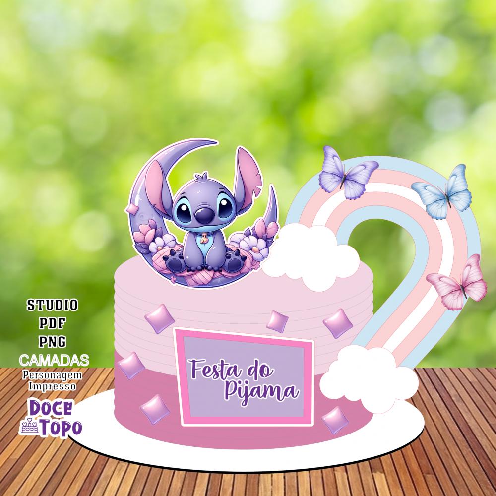 Topo de Bolo Stitch Festa do Pijama 02 Studio/PDF/PNG