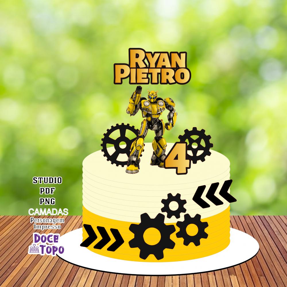 Topo de Bolo Transformers Bumblebee Studio/PDF/PNG