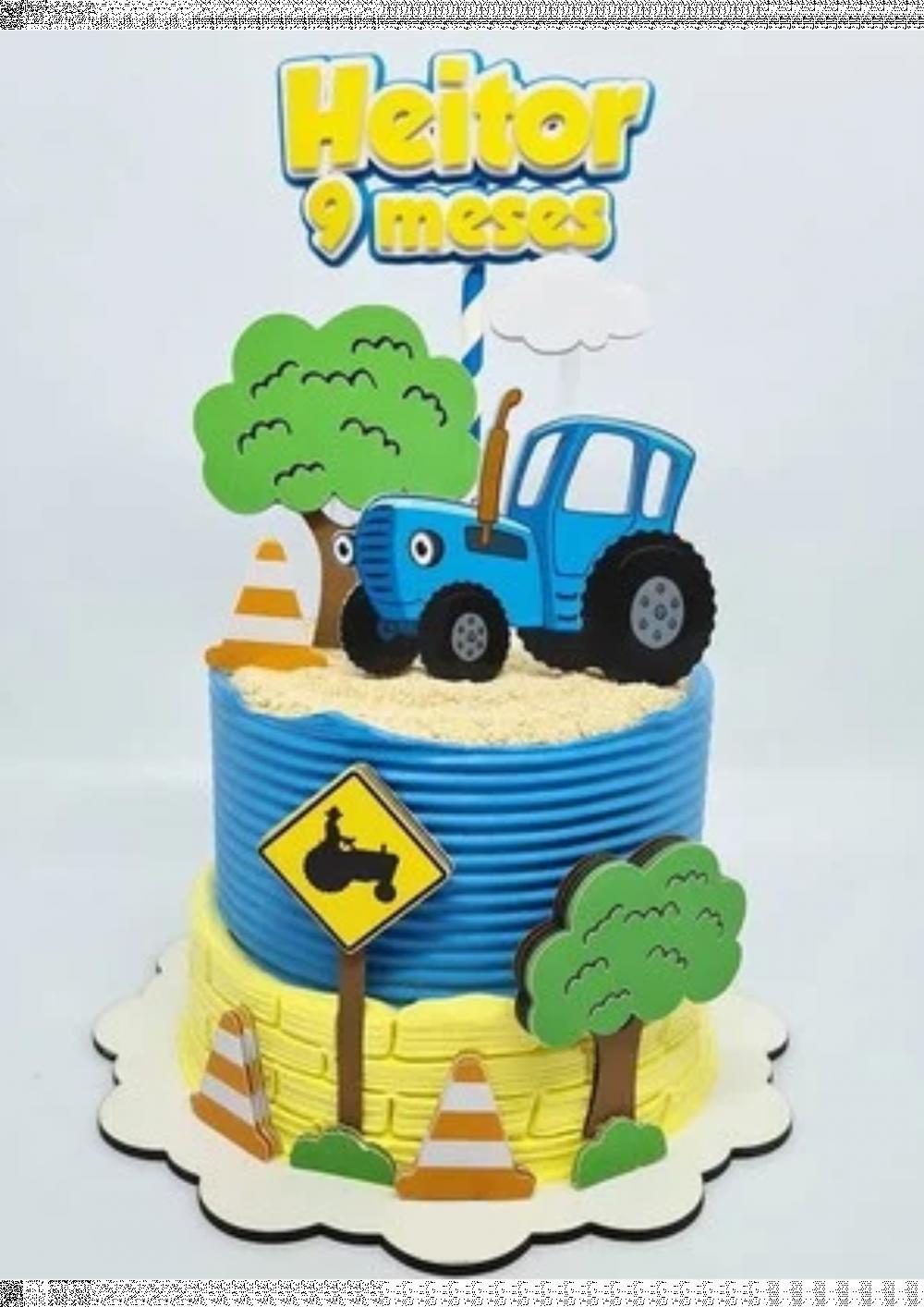 Topo de Bolo Trator Azul 01 Studio/PDF/PNG