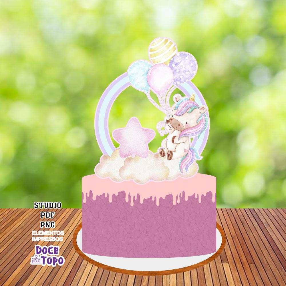 Topo de Bolo Unicórnio 10 Studio/PDF/PNG