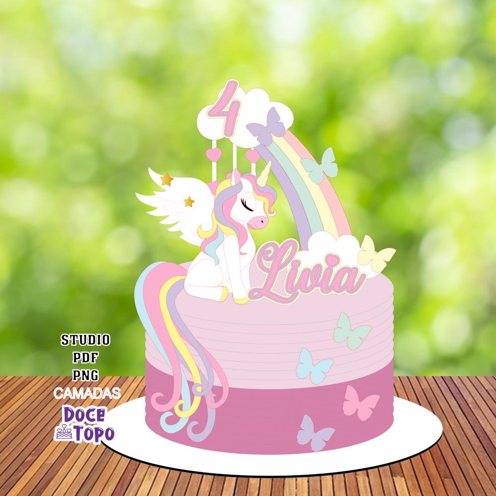Topo de Bolo Unicórnio 15 Studio/PDF/PNG
