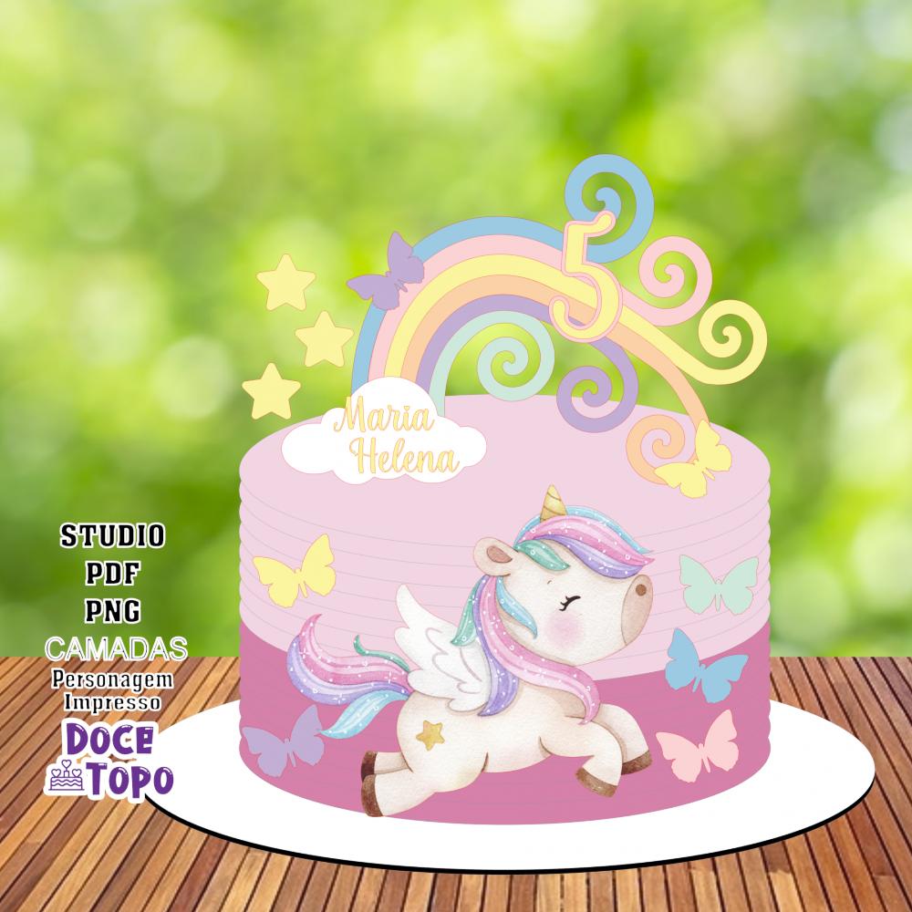 Topo de Bolo Unicórnio 16 Studio/PDF/PNG