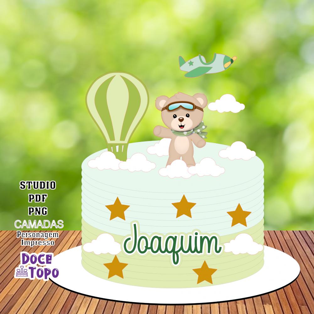 Topo de Bolo Ursinho Baloeiro 03 Studio/PDF/PNG