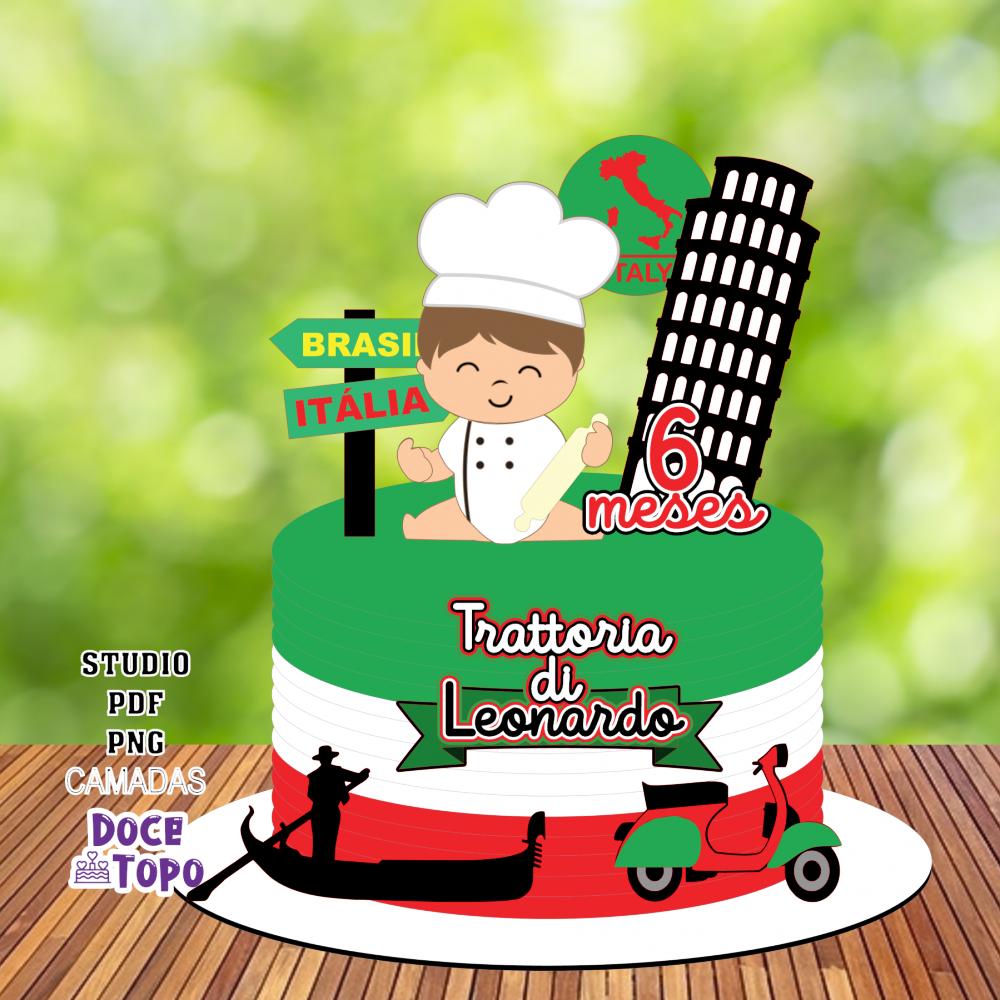 Topo de Bolo Viagem Trattoria Studio/PDF/PNG