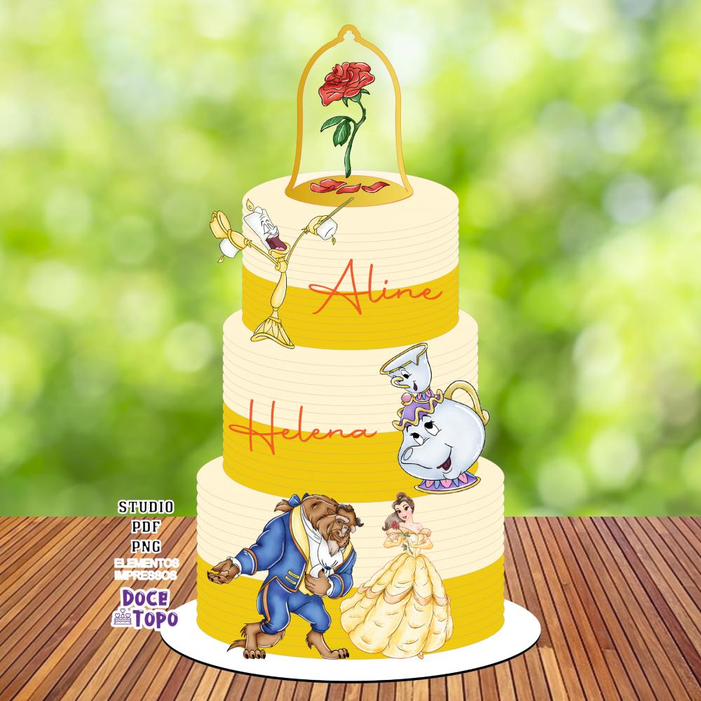 Topo de Bolo A Bela e a Fera 10 Studio/PDF/PNG