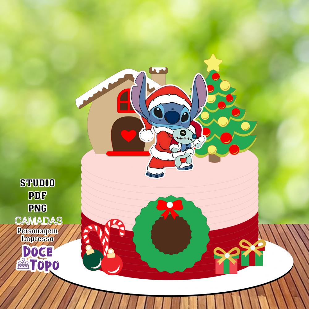 Topo de Bolo Natal Stitch 02 Studio/PDF/PNG