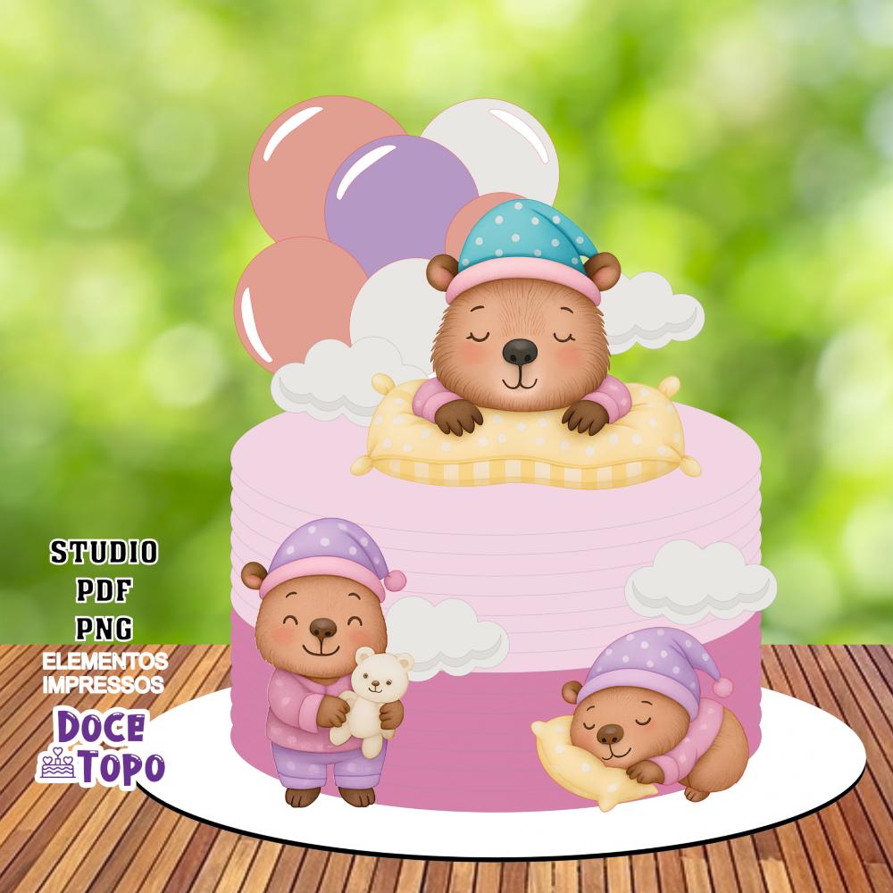 Topo de Bolo Capivara Festa do Pijama 01 Studio/PDF/PNG
