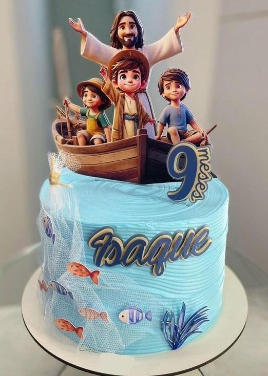 Topo de Bolo Cristão Jesus e Pescadores Studio/PDF/PNG