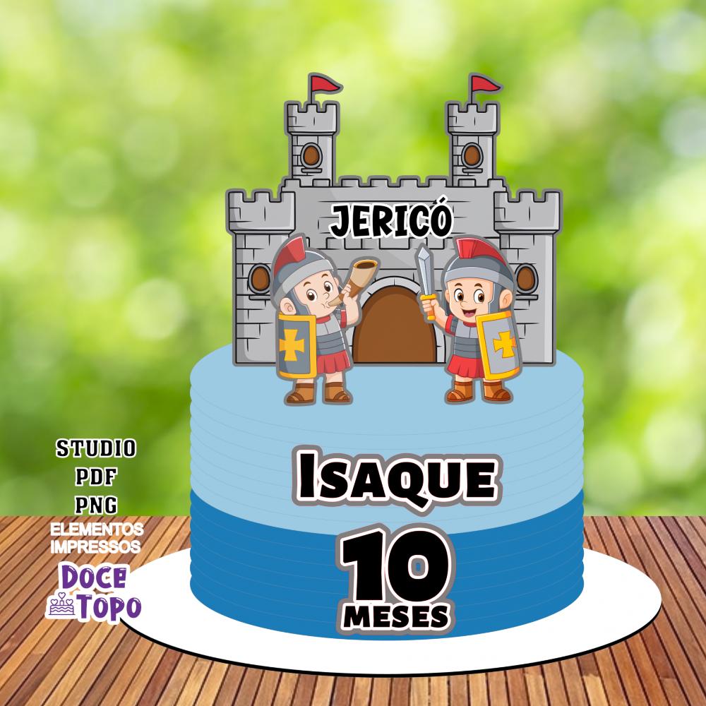 Topo de Bolo Cristão Muralhas de Jericó Studio/PDF/PNG