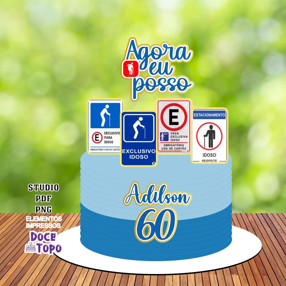 Topo de Bolo Idoso 60 Anos Studio/PDF/PNG