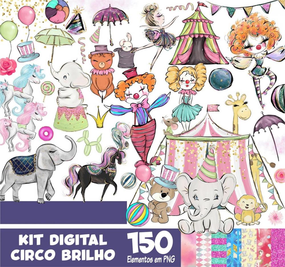 Kit Digital Png Papéis Digitais Circo Brilho 01