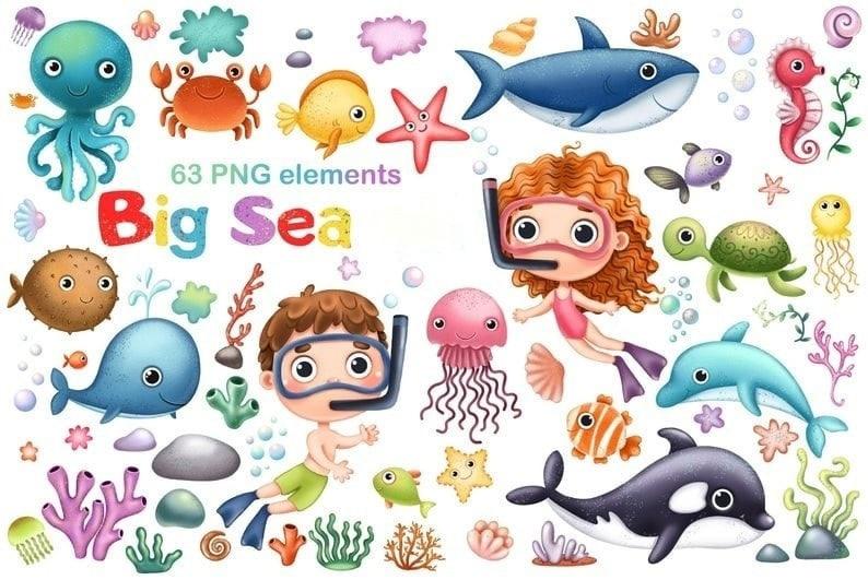 Kit Digital Png Fundo do Mar 01