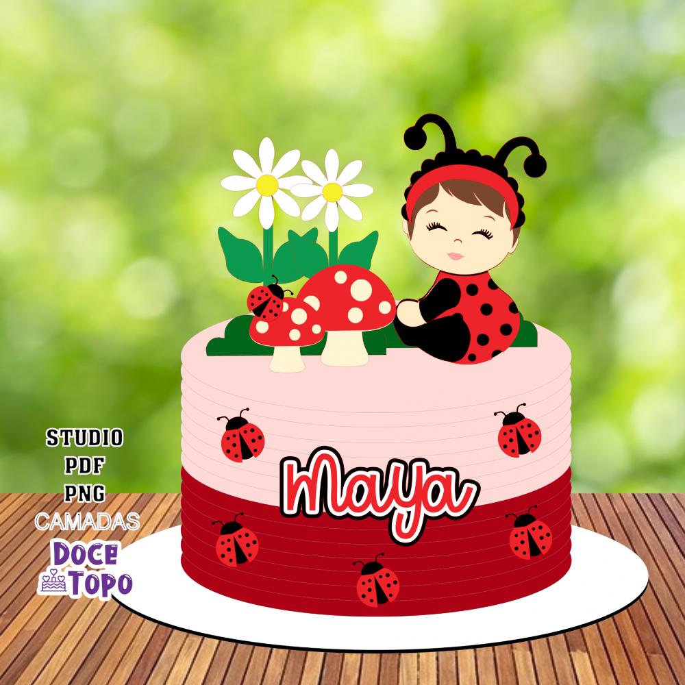 Topo de Bolo Joaninha 01 Studio/PDF/PNG