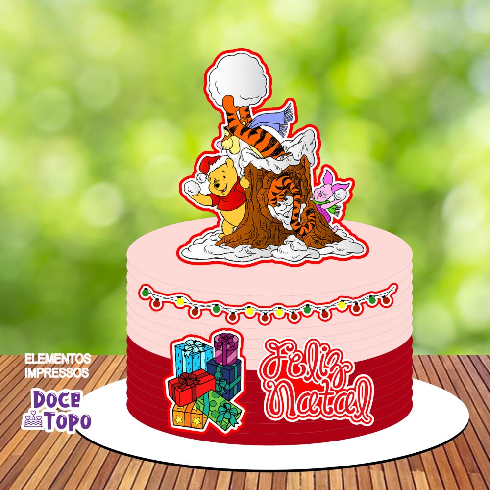 Topo de Bolo Natal Pooh Somente Studio