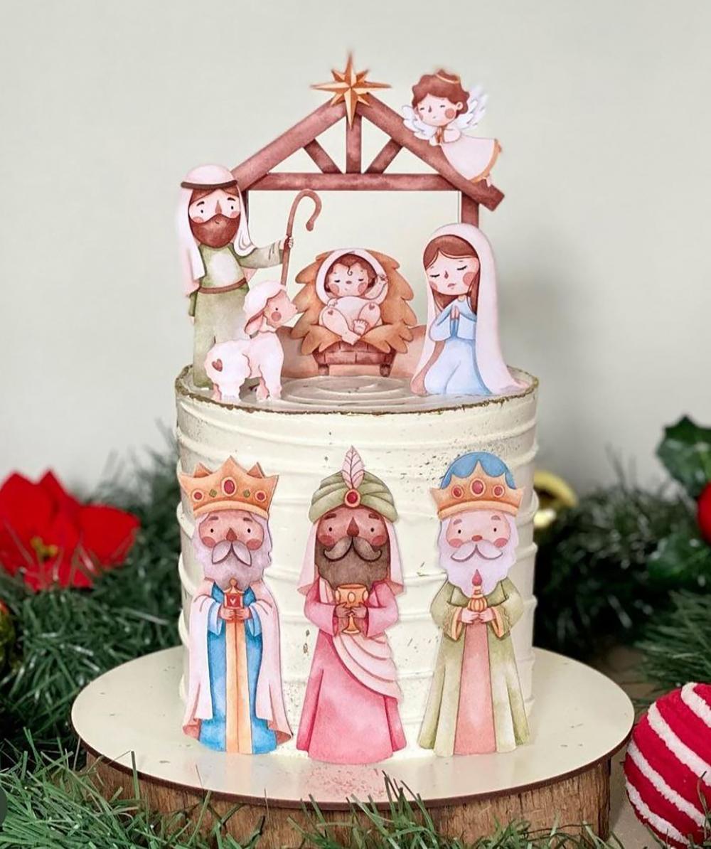 Topo de Bolo Natal Presépio 07 Somente Studio