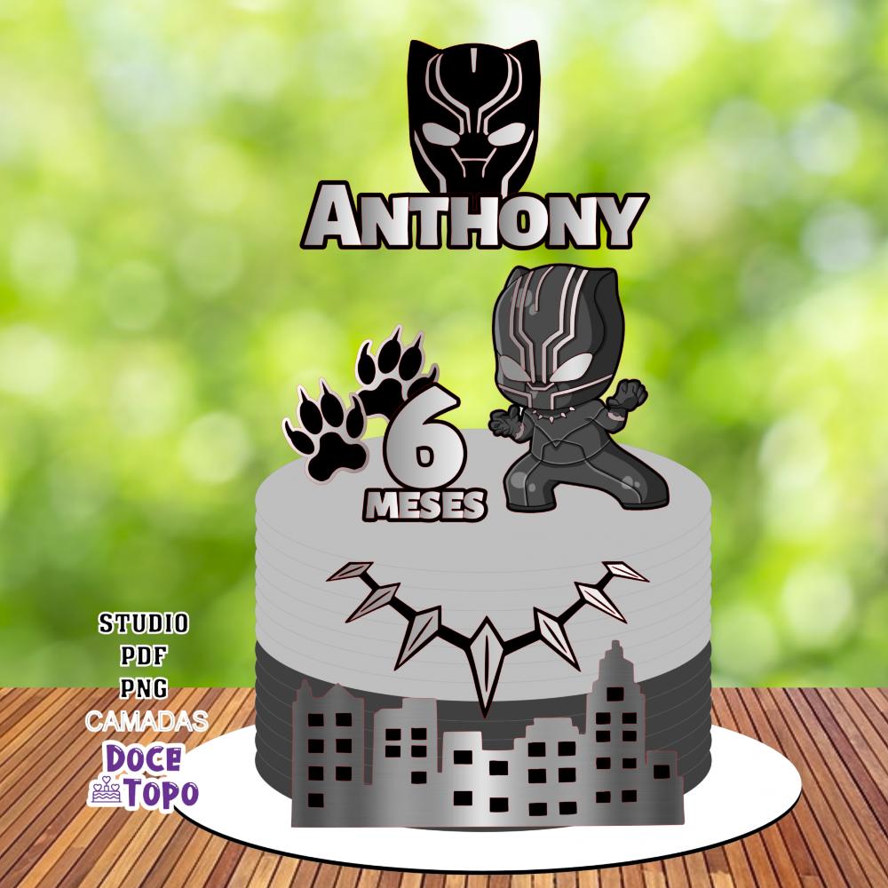 Topo de Bolo Pantera Negra 01 Studio/PDF/PNG