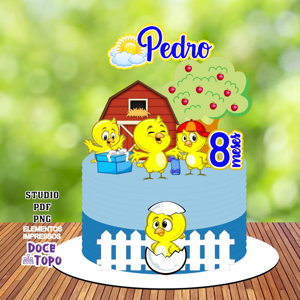 Topo de Bolo Pintinho Amarelinho 02 Studio/PDF/PNG