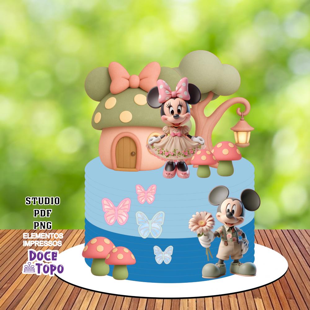 Topo de Bolo Mickey e Minnie Bosque Encantado Studio/PDF/PNG
