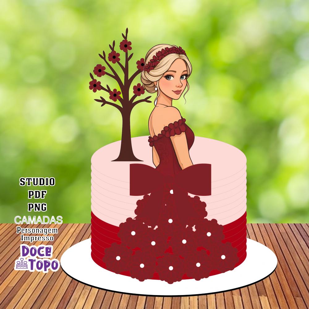 Topo de Bolo Mulher Vestido 01 Studio/PDF/PNG