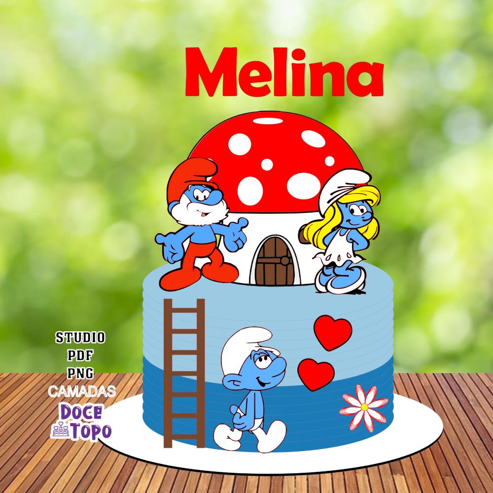 Topo de Bolo Smurfs 01 Studio/PDF/PNG