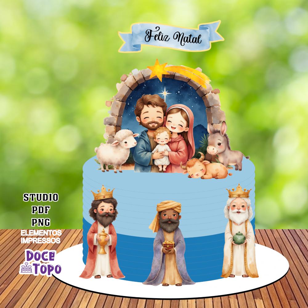 Topo de Bolo Natal Presépio 13 Studio/PDF/PNG