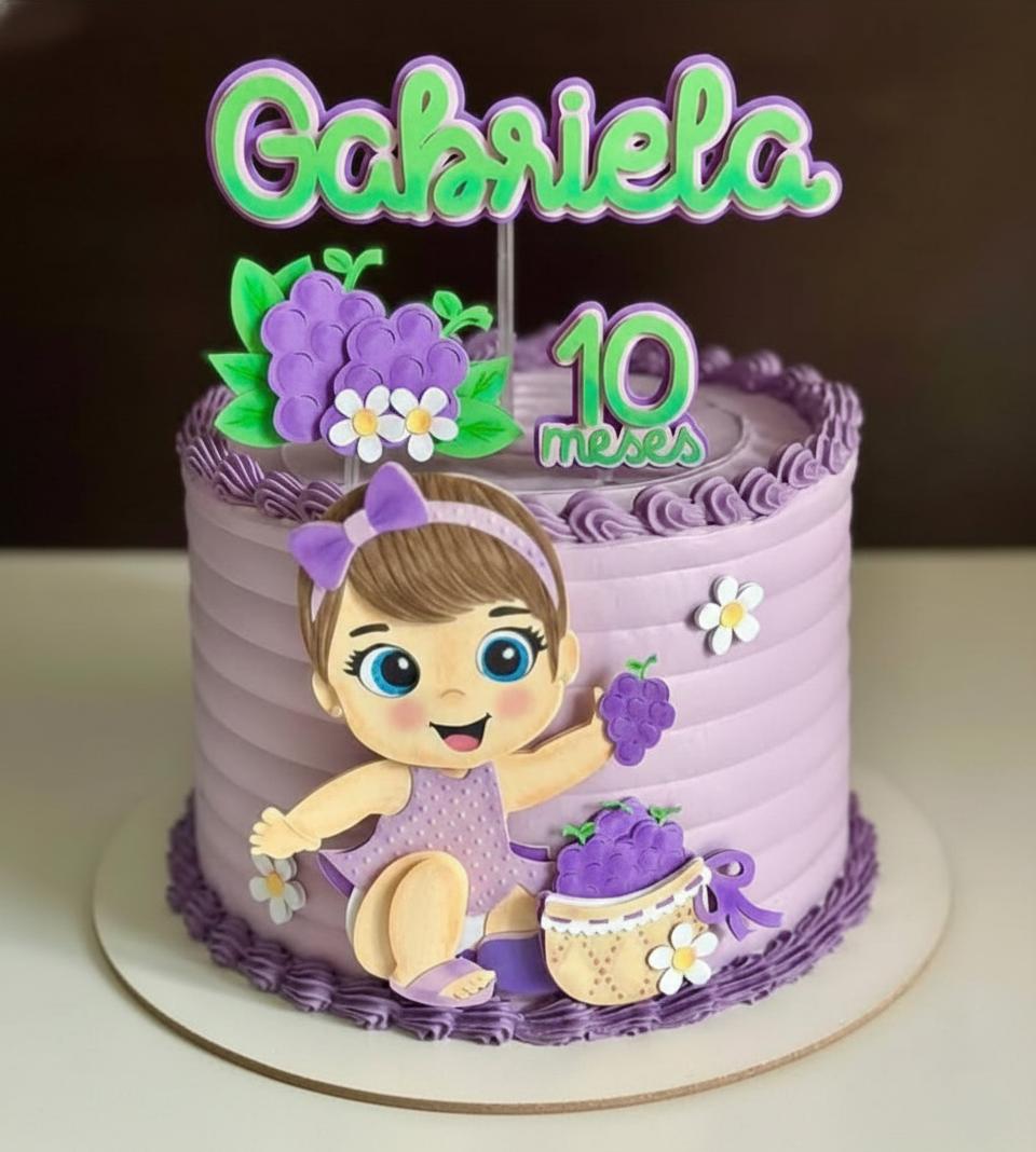 Topo de Bolo Frutinhas - Uvinha 01 Studio/PDF/PNG