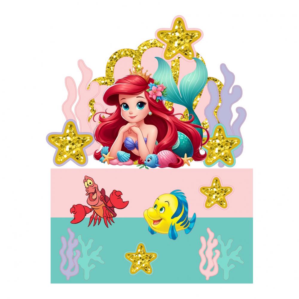 Topo de Bolo Ariel 12 Pequena Sereia Somente Studio
