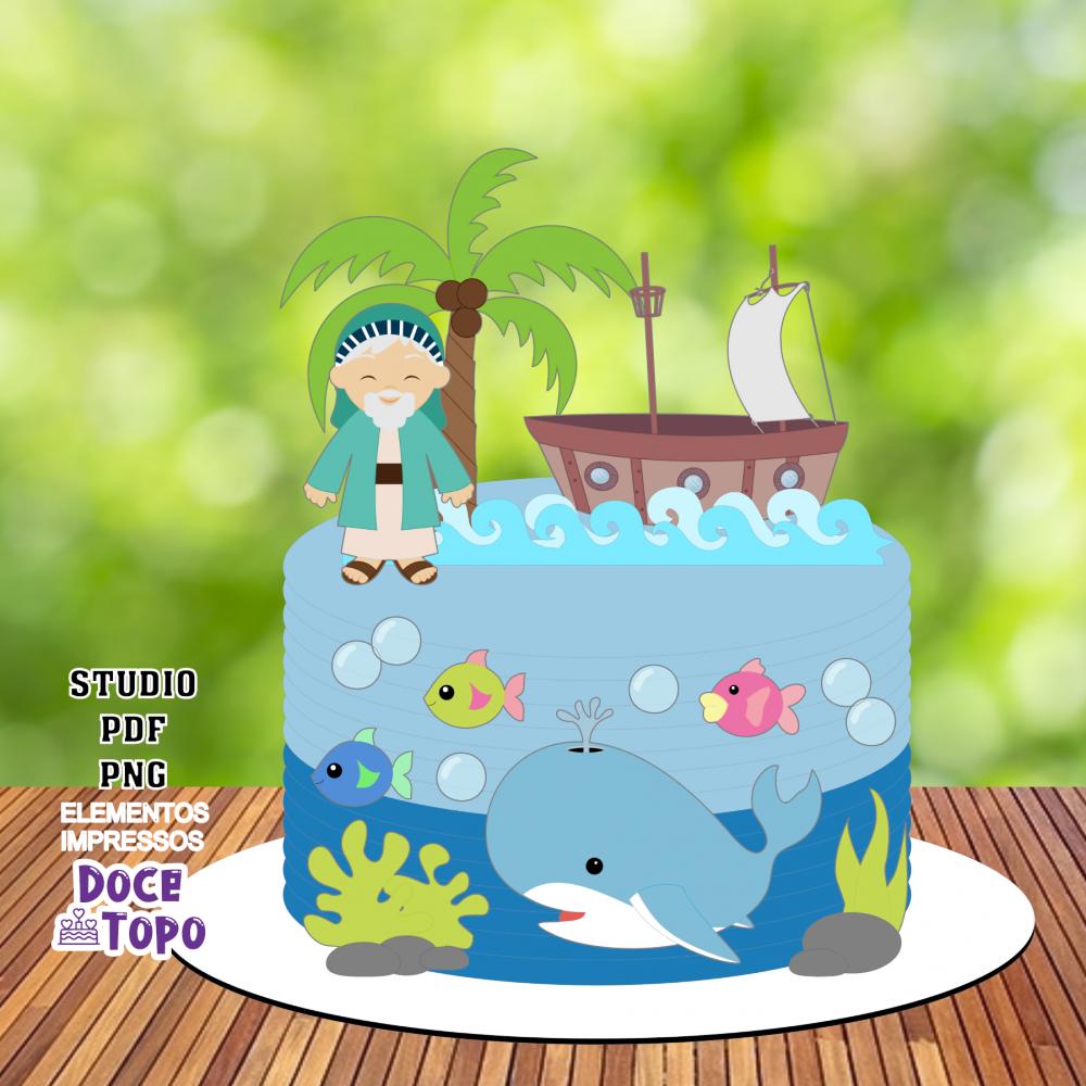 Topo de Bolo Cristão - Jonas e a Baleia 01 Studio/PDF/PNG