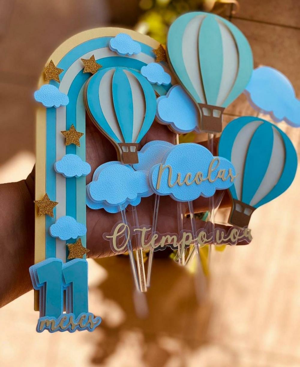 Topo de Bolo Balão de Ar 04 Somente Studio