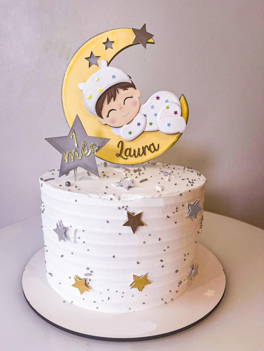 Topo de Bolo Bebê na Lua Somente Studio