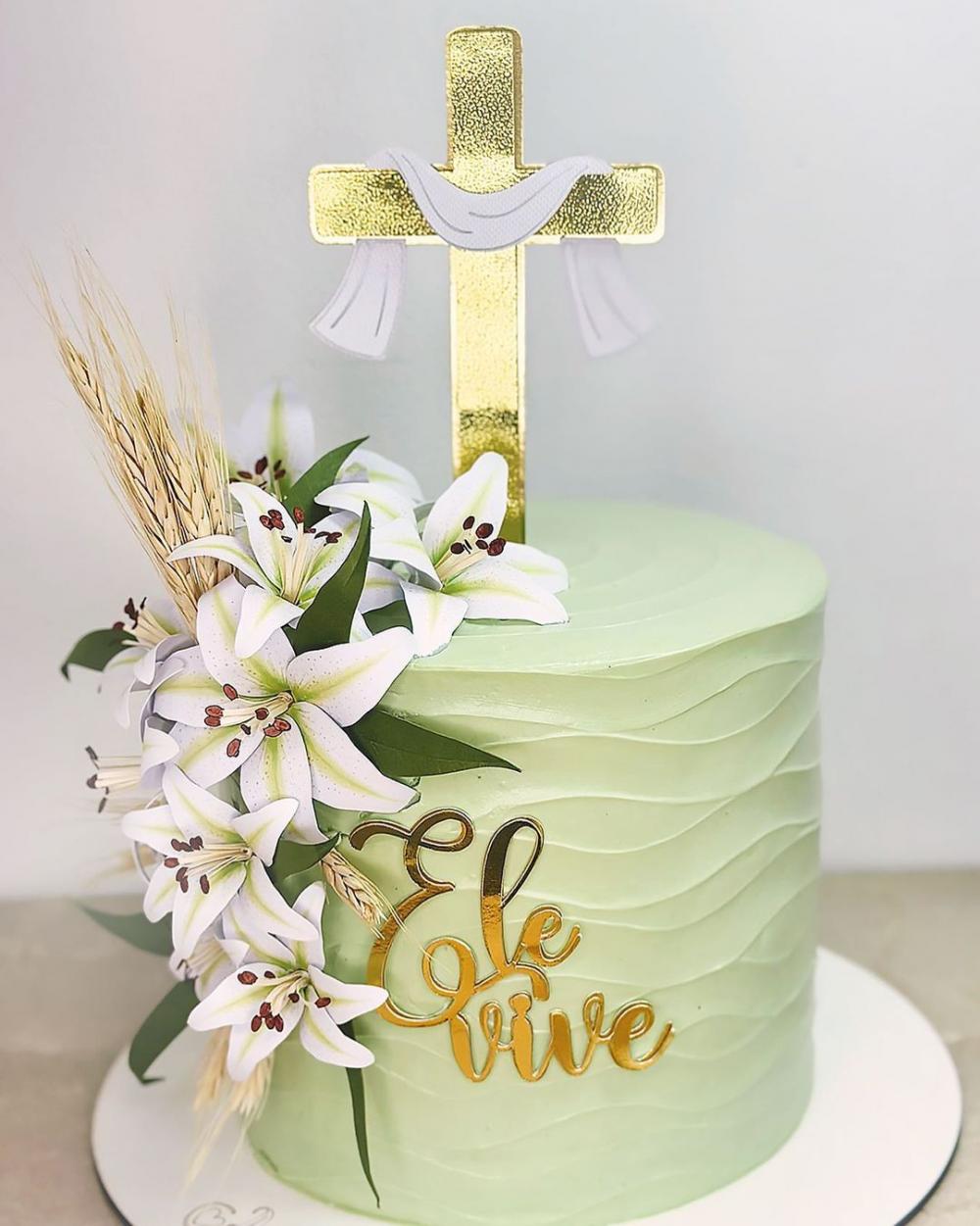 Topo de Bolo Páscoa 27 - Ele Vive Somente Studio