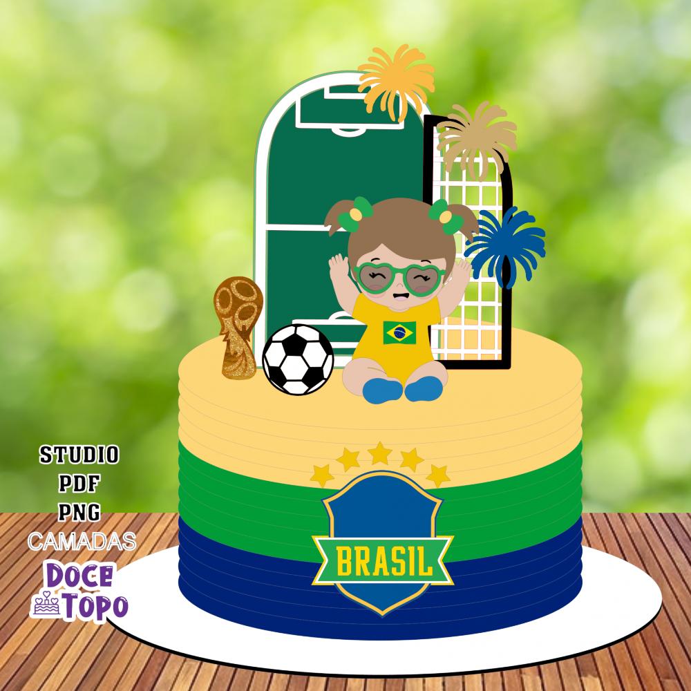 Topo de Bolo Futebol Copa - Brasil 05 Studio/PDF/PNG