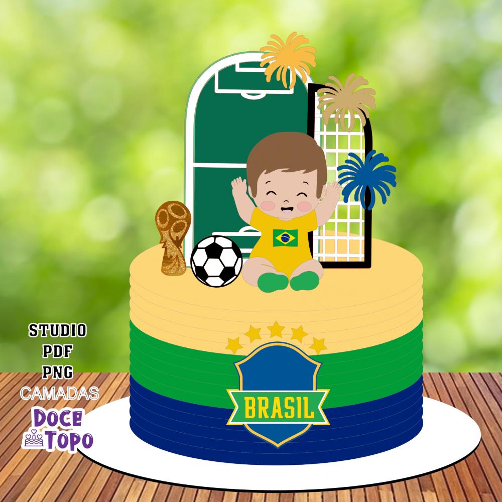 Topo de Bolo Futebol Copa - Brasil 05 Studio/PDF/PNG