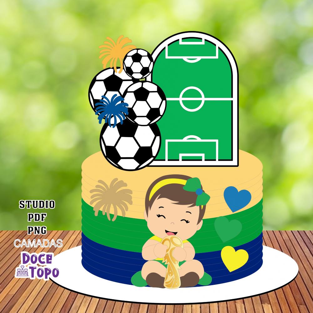 Topo de Bolo Futebol Copa - Brasil 27 Studio/PDF/PNG