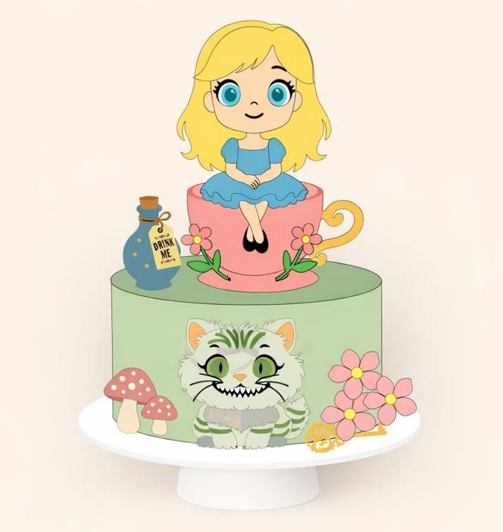 Topo de Bolo Alice 21 Somente Studio