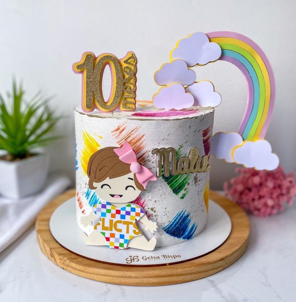 Topo de Bolo Arcoiris 10 Somente Studio