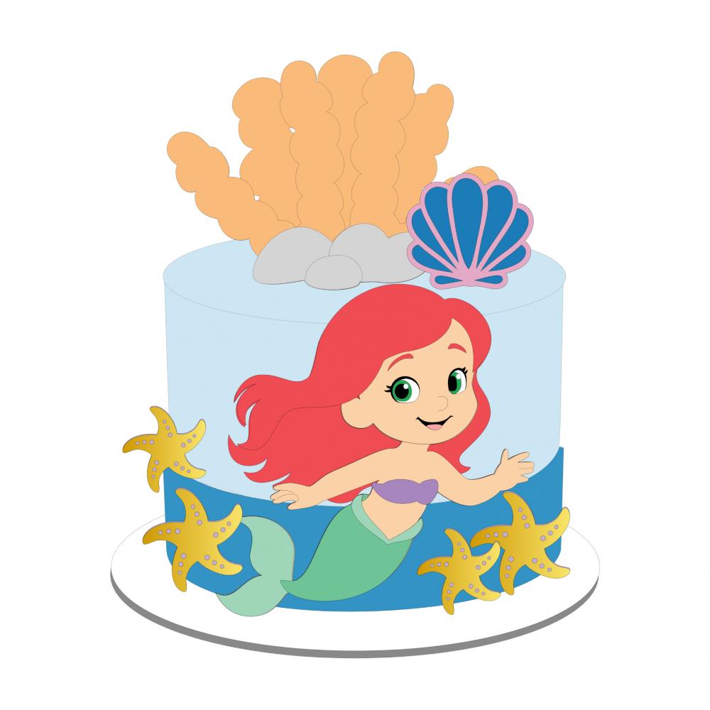 Topo de Bolo Ariel 15 Pequena Sereia Somente Studio